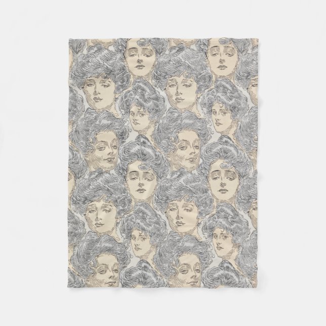 Gibson girls Victorian woman pattern grey peach Fleece Blanket (Front)