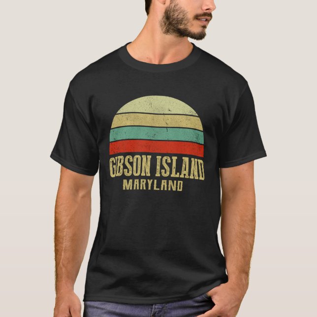 GIBSON ISLAND MARYLAND Vintage Retro Sunset T-Shirt (Front)