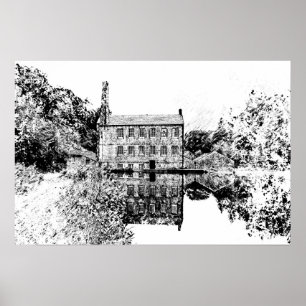 Gibson Mill, Hardcastle Crags Charcoal Artwork Poster