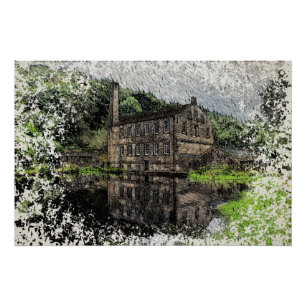 Gibson Mill, Hardcastle Crags Pencil Artwork Poster