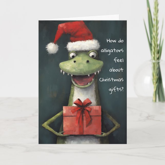 Giddy Alligator Santa Christmas Card (Front)