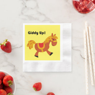 Giddy Up Brown Saddle Horse, Cute Kid’s Cartoon Napkin
