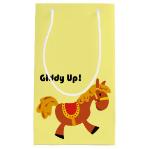 Giddy Up Brown Saddle Horse, Cute Kid’s Cartoon Small Gift Bag