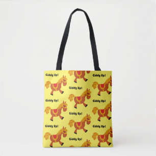 Giddy Up Brown Saddle Horse, Cute Kid’s Cartoon Tote Bag