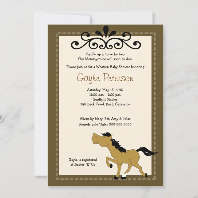 Giddy Up Horse Cowgirl 5x7 Baby Shower Invitation (Front)