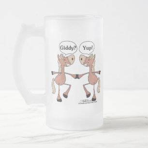 Giddy Up Horses Frosted Glass Beer Mug