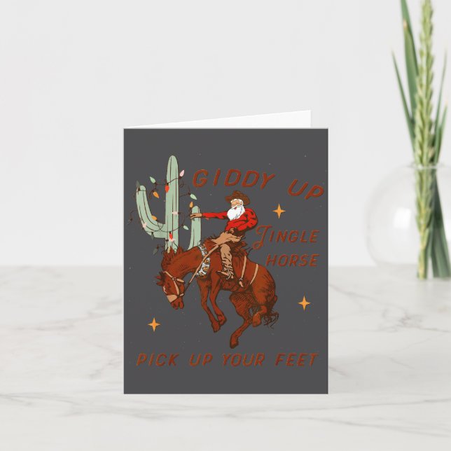 Giddy Up Jingle Horse Ck Up Your Feet Cowboy Santa Card (Front)