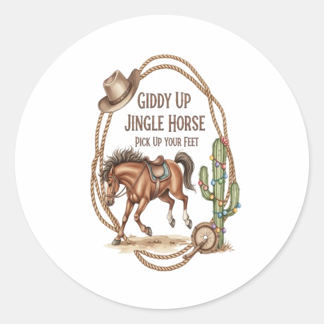 Giddy Up Jingle Horse Classic Round Sticker (Front)