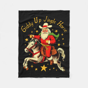 Giddy Up Jingle Horse Funny Retro Santa Cowboy Chr Fleece Blanket