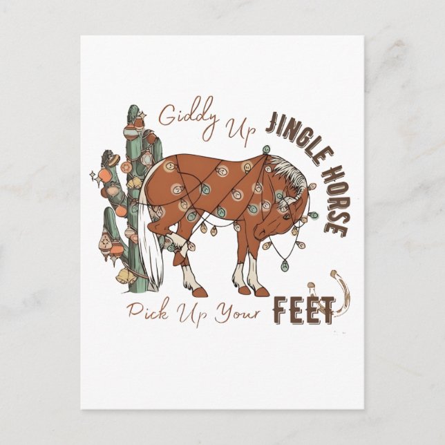Giddy Up Jingle Horses Pick Up Your Feet Christmas Announcement Postcard (Front)