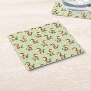 Giddy-Up Patchwork Pony Birthday Square Paper Coaster