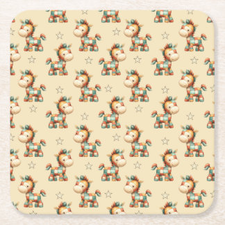Giddy-Up Patchwork Pony Birthday Square Paper Coaster