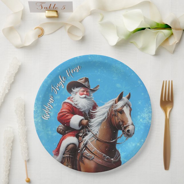 Giddyup Jingle Horse Santa Claus Christmas Gift  Paper Plate (Wedding)