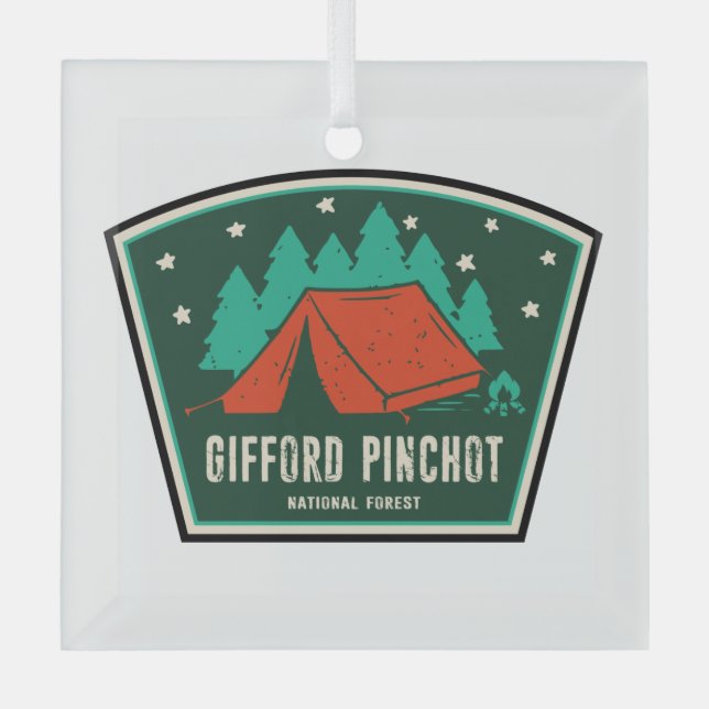 Gifford Pinchot National Forest Camping Glass Tree Decoration (Front)
