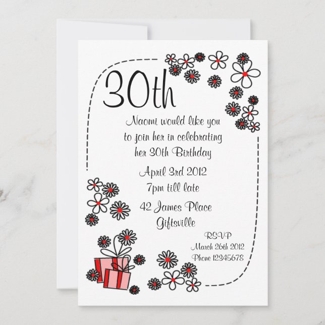 Gift and Flowers 30th Birthday Invitation (Front)