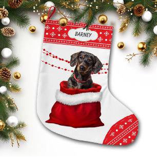 Gift Bag Black Tan Dachshund Dog Snowflake Border Large Christmas Stocking