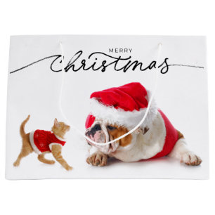 GIFT BAG CHRISTMAS BULLDOG WITH ORANGE TABBY