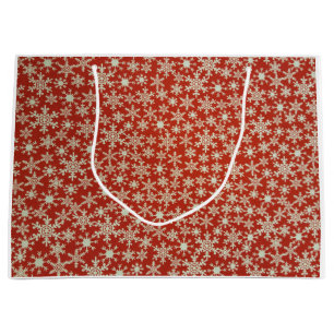GIFT BAG CHRISTMAS SNOW FLAKES IN RED