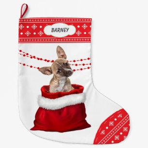 Gift Bag Cute Chihuahua Puppy Snowflake Border Large Christmas Stocking