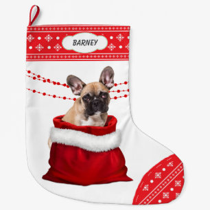 Gift Bag Cute French Bulldog Snowflake Border  Large Christmas Stocking