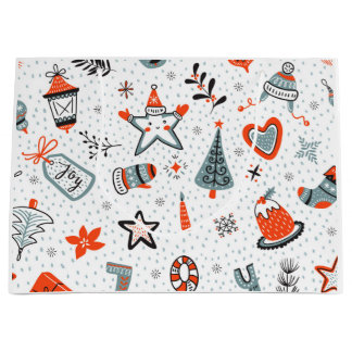 Gift Bag FUN CONTEMPORARY CHRISTMAS PATTERN WHITE