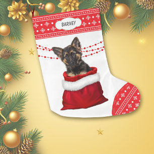 Gift Bag German Shepherd Puppy Snowflake Border Large Christmas Stocking