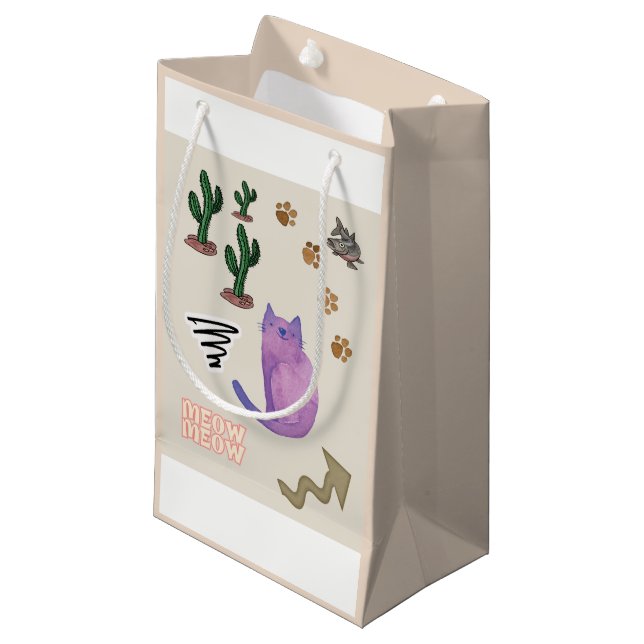 Gift Bag Happy Cat Fish Cactus Meow Paws (Front Angled)