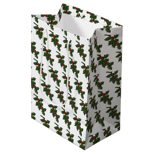 Gift Bag - Holly Leaves and Berries (Front Angled)