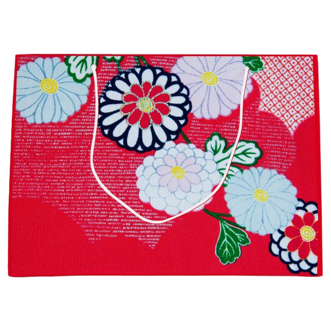 Gift Bag JAPANESE RED KIMONO PATTERN WITH FLOWERS (Front)