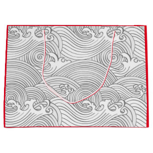 GIFT BAG JAPANESE WAVE PATTERN ON RED