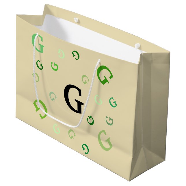 Gift Bag (Lrg) - Jumbled Letters in Greens (Front Angled)