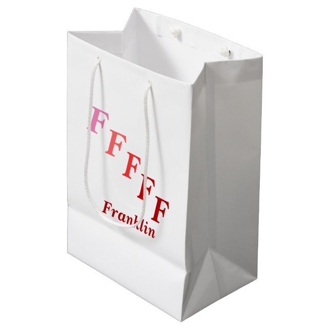 Gift Bag - Name and Stepped Letters in Red (Front Angled)