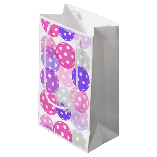 Gift bag - Pink/purple pickleball theme (Front Angled)