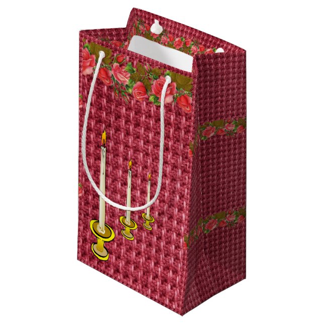 Gift Bag Red Floral Candles (Front Angled)
