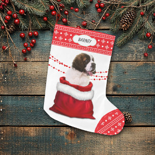 Gift Bag Saint Bernard Puppy Dog Snowflake Border Large Christmas Stocking
