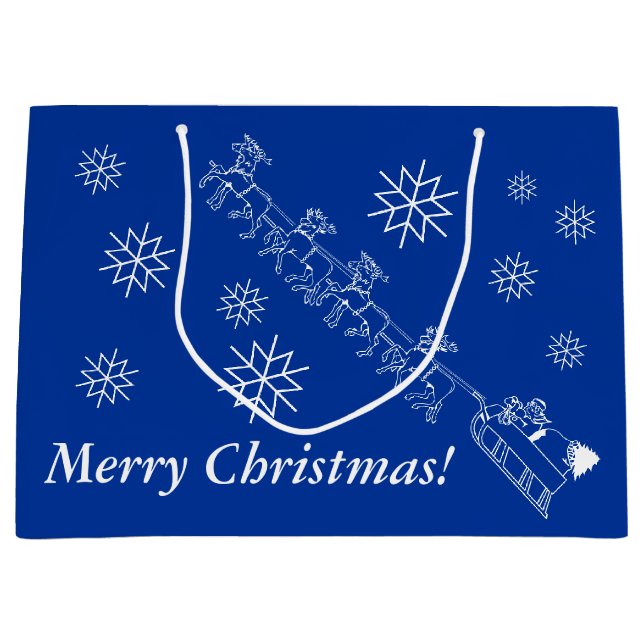 Gift Bag - Santa and Sleigh in Snow (lrg) (Front)