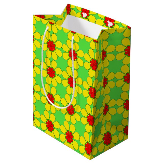 Gift Bag - Stylised Daisies on Green (Back Angled)