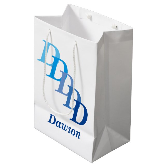 Gift Bag - Surname and Letters in Blue (Front Angled)