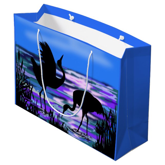 Gift Bag with Cranes Bird At Sunset Lake (Back Angled)