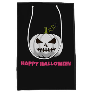 Gift Bag With White Pumpkin, Pink Happy Halloween