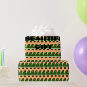 GIFT _BEAUTIFUL_LETTER_TREE_GREEN__BROWN_BLACK WRAPPING PAPER