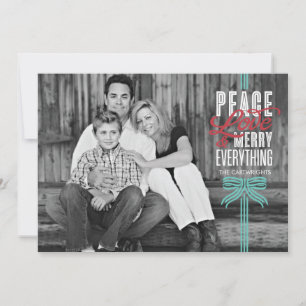 Gift Blue Ribbon Wrapped Holiday Photo Card