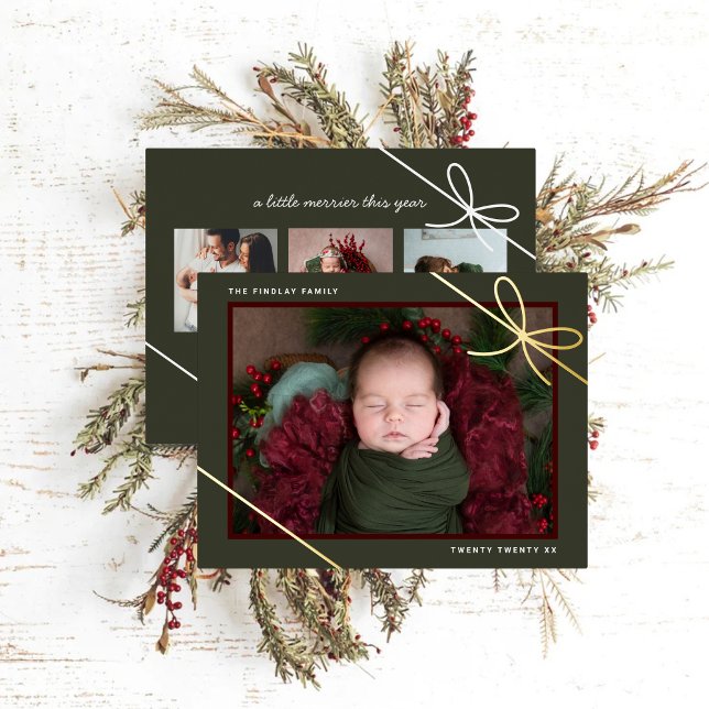Gift Bow New Baby Photo Holiday Birth Announcement (Creator Uploaded)