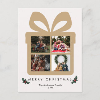 Gift Box 4 Photo Collage Merry Christmas Postcard