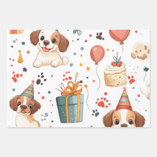 gift box, birthday box, puppy gift wrap, dog-theme wrapping paper sheet