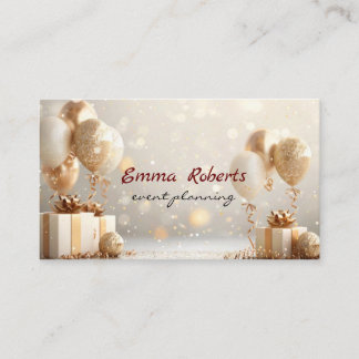 Gift box gold balloons and confetti business card