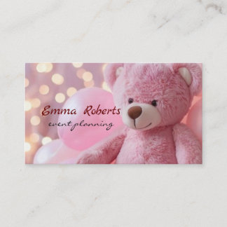 Gift box gold balloons confetti Cute plush teddy Business Card