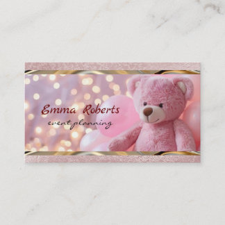 Gift box gold balloons confetti Cute plush teddy Business Card