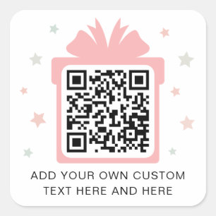 Gift box present with stars QR code pink white Square Sticker