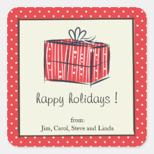 Gift box red polka dots holiday stickers